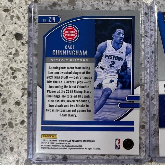 CADE CUNNINGHAM ROOKIE CARDS (2) LOT DETROIT PISTONS 2021-22 PANINI CHRONICLES - Picture 3 of 3